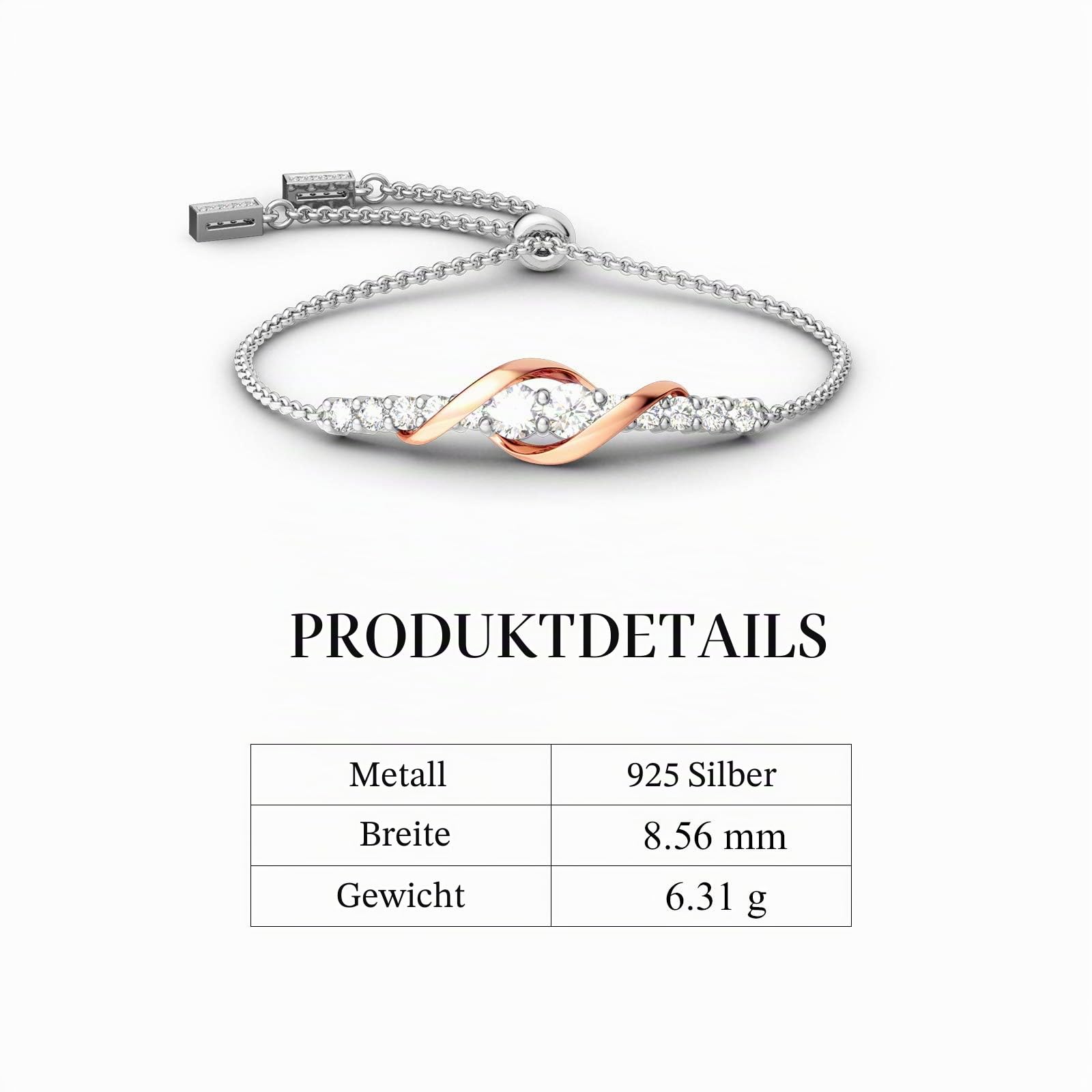 Jeulia 925 Sterling Silber Diamantschliff verstellbares Boho Perlen Armband für Frauen Diamant Armband Seilkette Verstellbares Handgelenk Pull Armband Jubiläum Hochzeit Verlobung