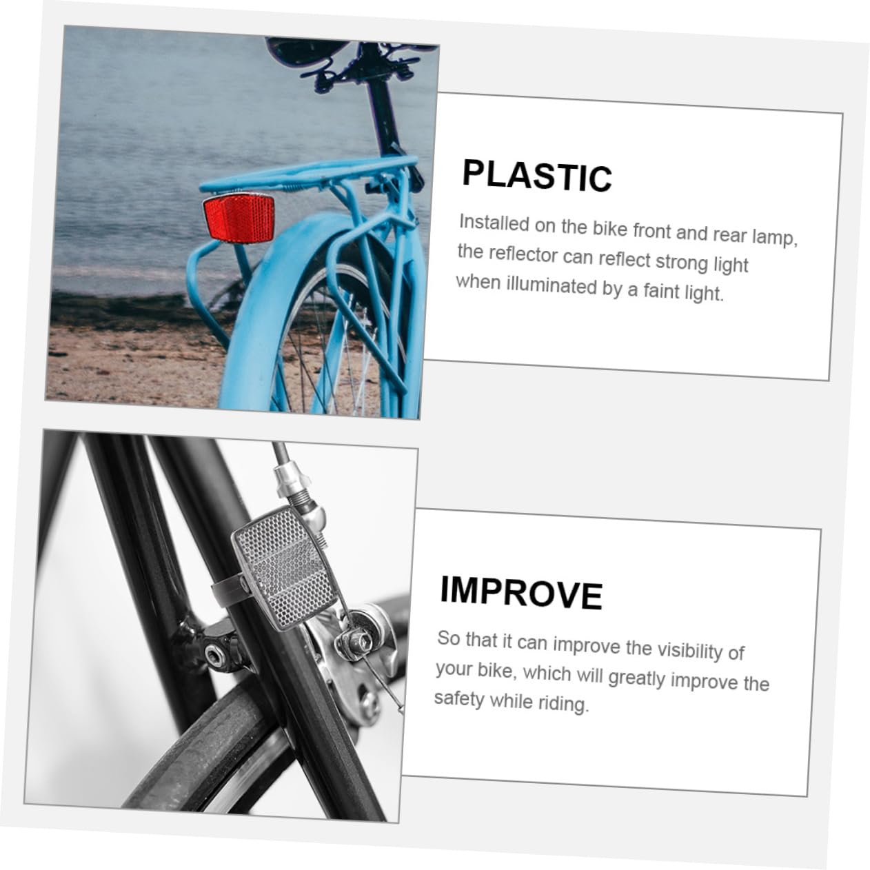 ifundom 2pcs Bike Reflector Durable Plastic Reflective Tool for Night Safety Front Rear Installation No Batteries Required Fit for Bicycles Motorcycles