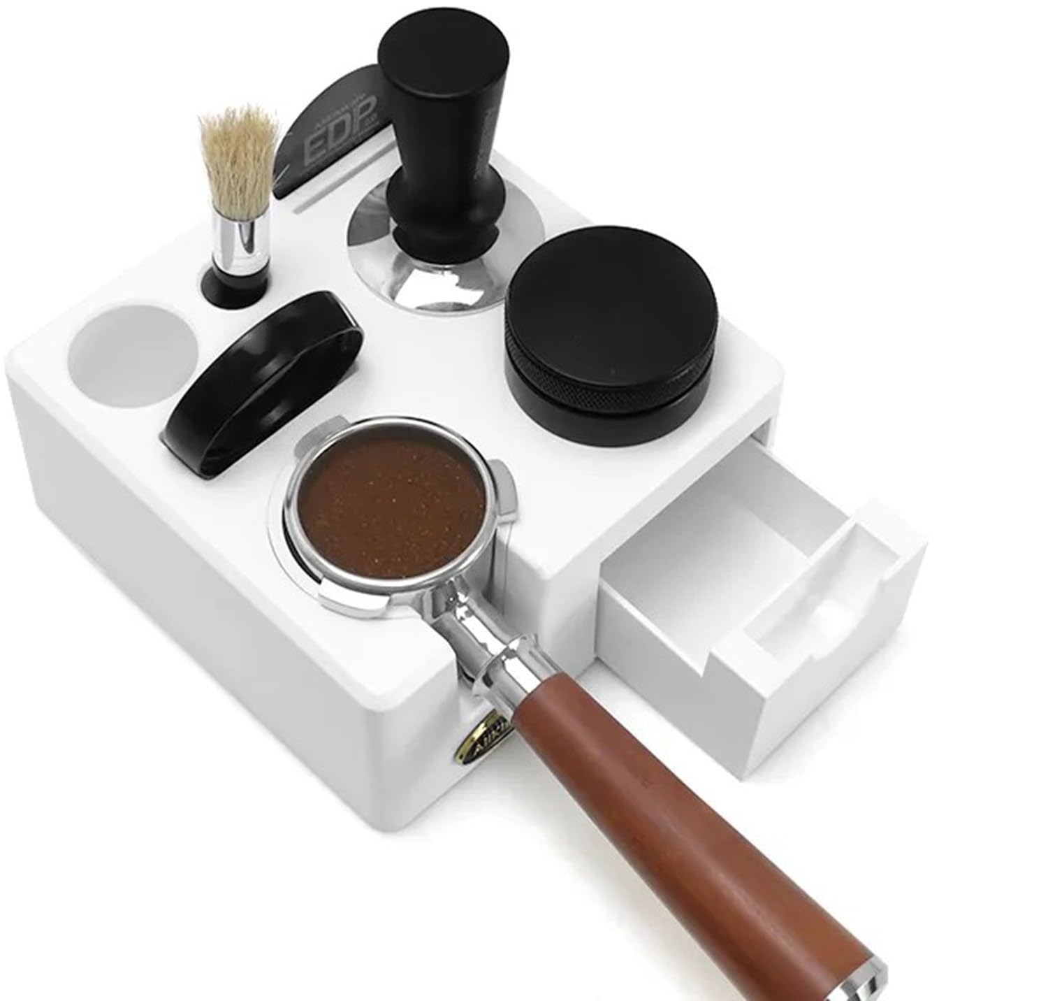 Regulowana stacja tamper do espresso, 51–58 mm, z szufladą, akcesoria baristy ABS, do domowego biura i kawiarni, idealne wsparcie dla miłośników espresso