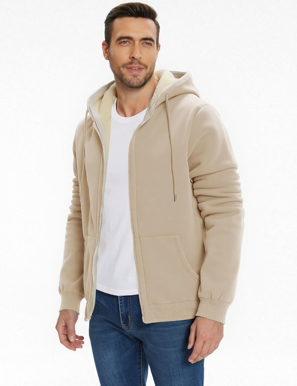 Flygo Men's Sherpa Hoodie Jacket Fleece Lined Zip Up Warm Hoodies Sweatshirt Winter Zipper Sweater Hooded Coat