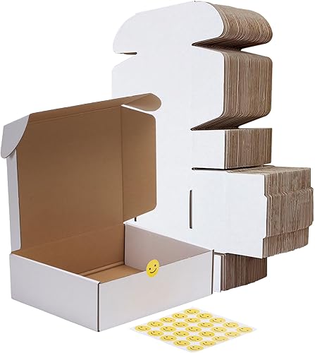 RLAVBL Juego de 25 cajas de envío de 10 x 8 x 3, caja de cartón corrugado blanca para embalaje, correo, negocios