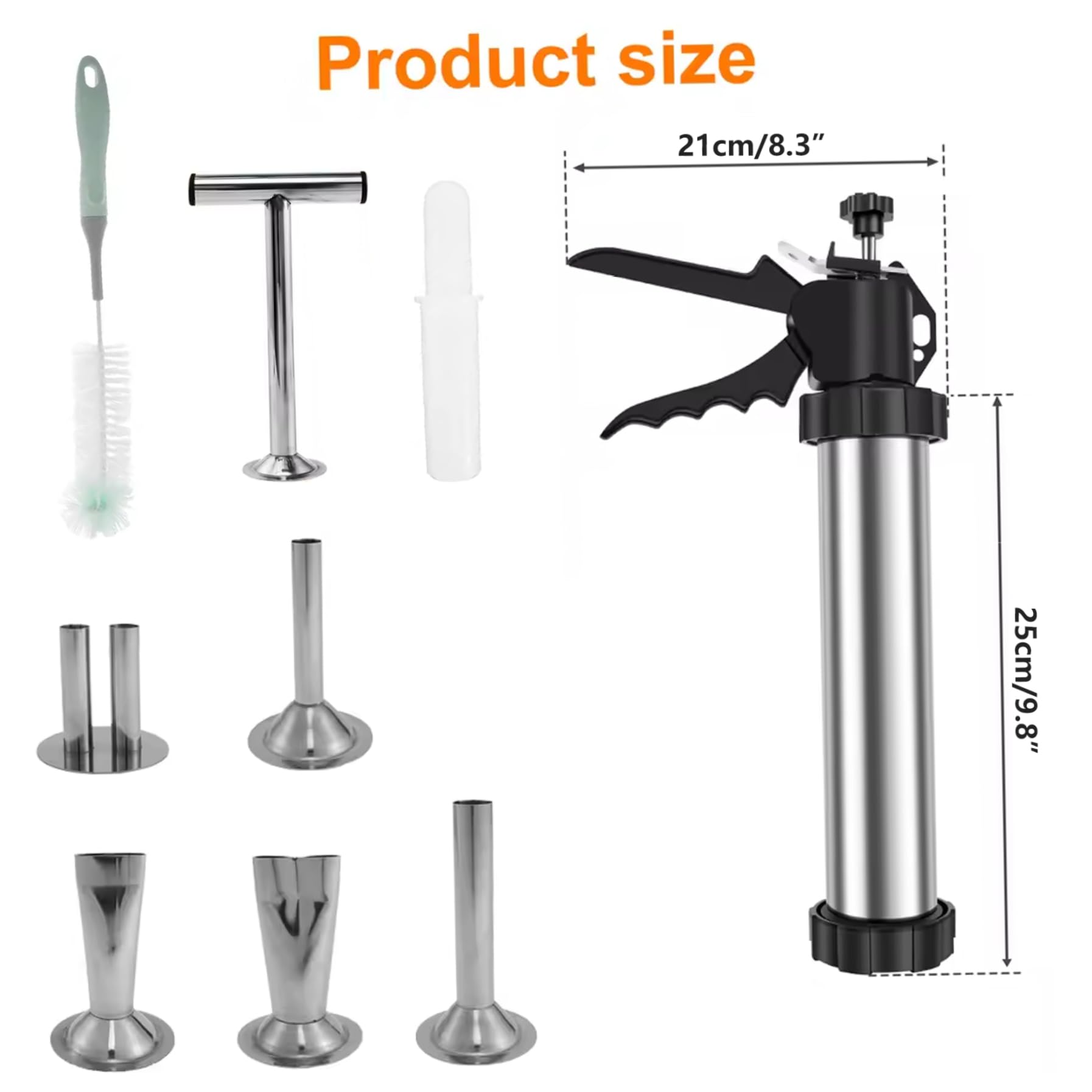 Jerky Gun für Hackfleisch, Edelstahl-Wurstfüller-Jerky Gun-Set mit Düsen und Reinigungsbürsten für DIY-Kochen, Mahlzeitenzubereitung, Rindfleisch für Hackfleisch-Set