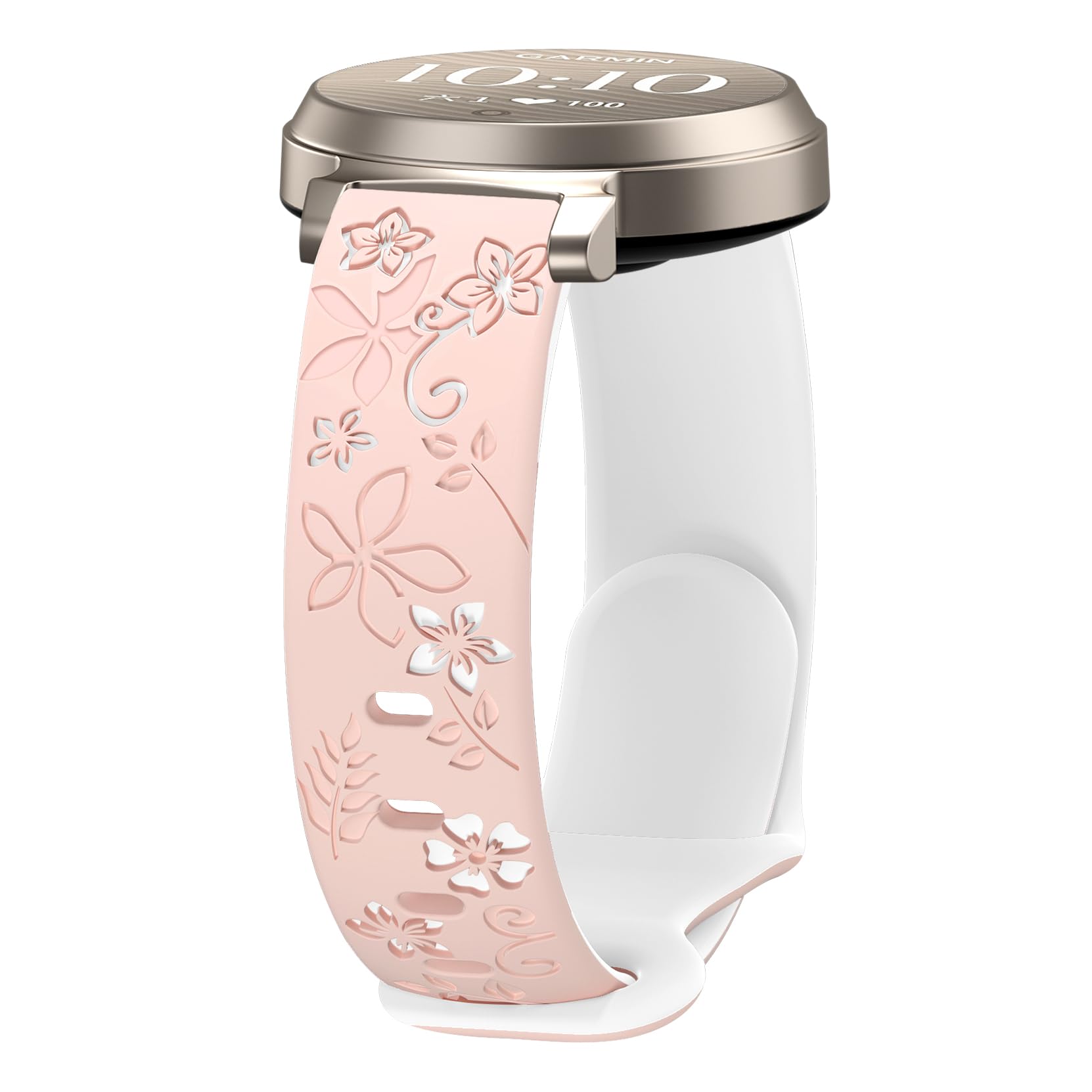 Floral Band Compatible with Garmin Lily 2 14mm Soft Silicone Cute Women Two-Tone Flower Sport Strap Quick Release