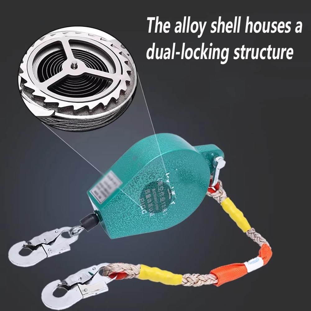 GRRICEPL Línea De Vida Autorretráctil, Dispositivo Anticaídas Retráctil, Arnés De Seguridad De Doble Cierre para Construcción, Pivotes Dobles, Alambre De Acero Ignífugo(150KG/40M)