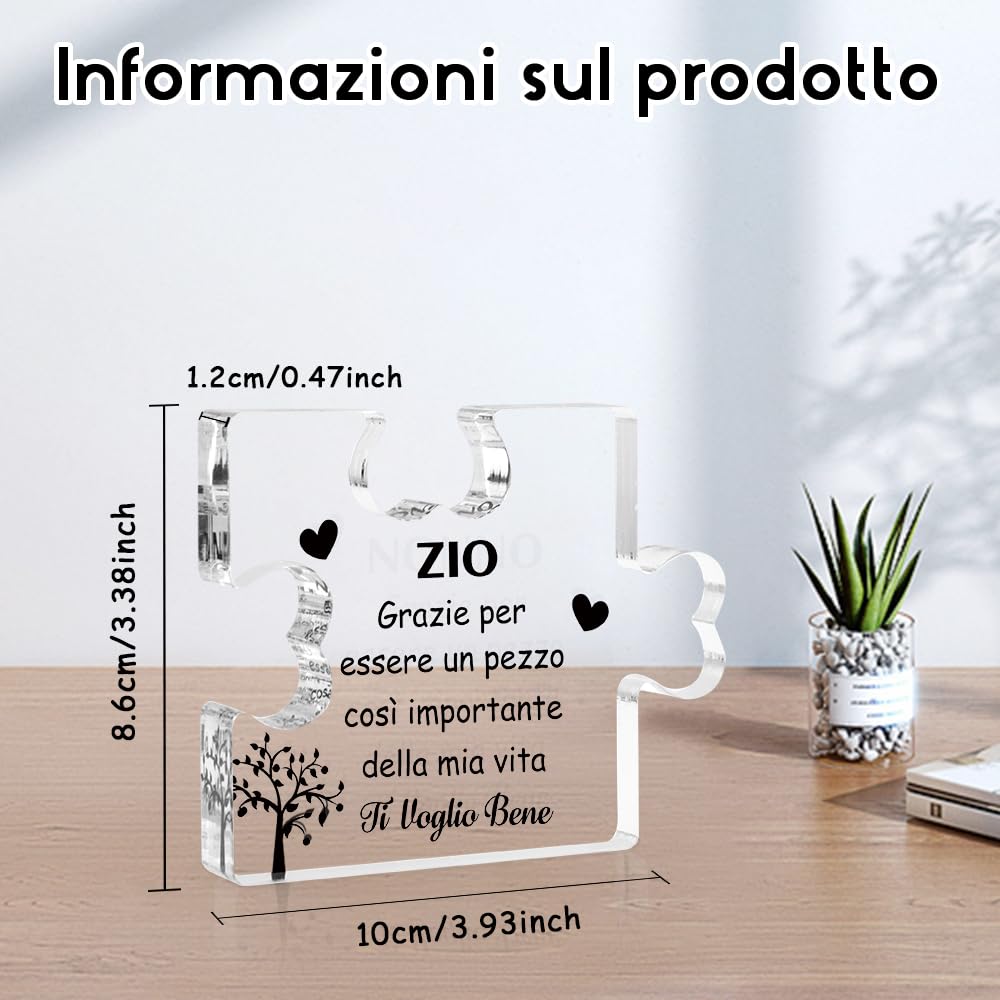 Uncle Gifts Targa Puzzle In Acrilico Per Zio - Regalo Personalizzato Da Nipote Con Scritta 'Grazie Di Essere Un Pezzo Della Mia Vita'