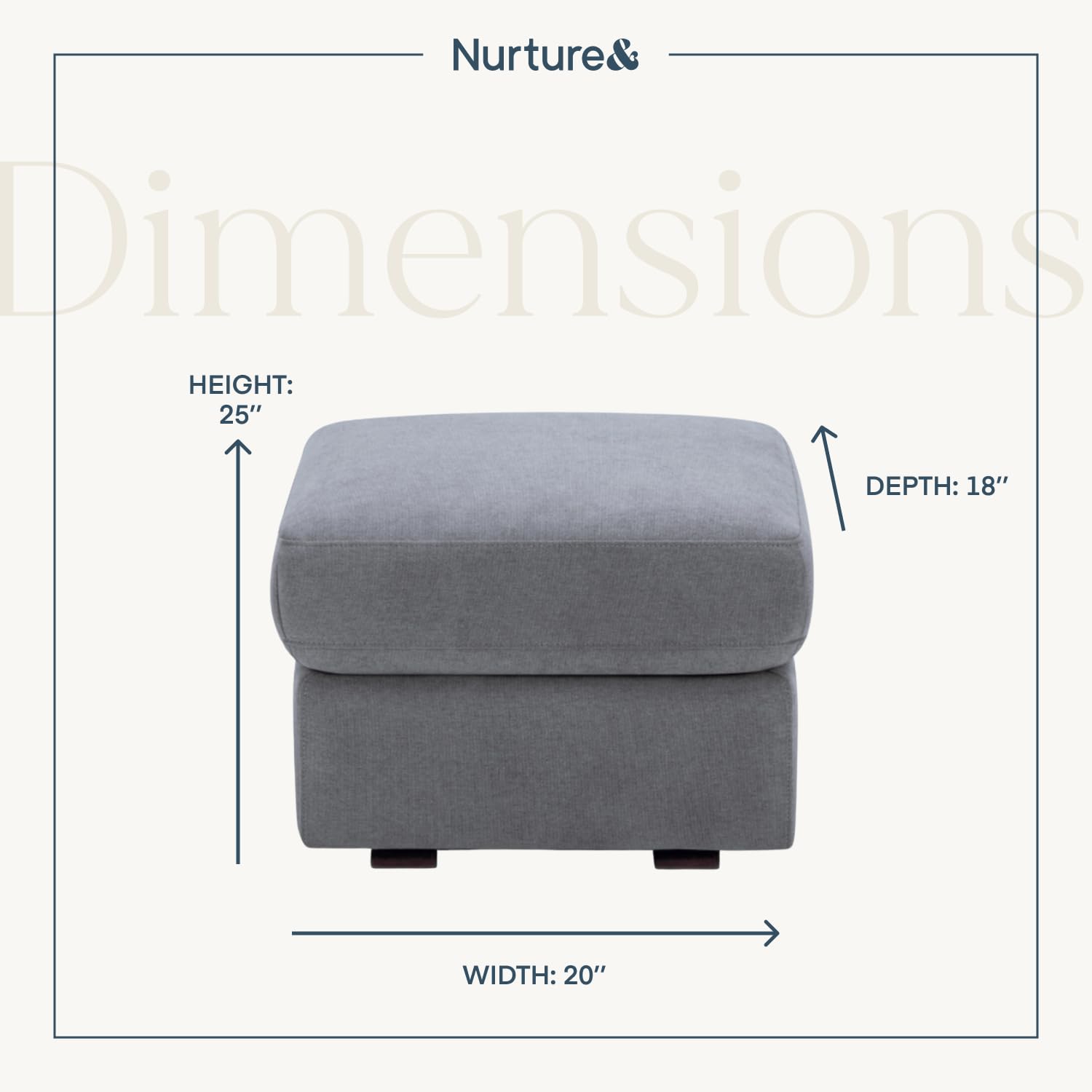 Nurture& Gliding Ottoman - Premium Ottoman Footrest for Nursery or Living Room, Features Premium, Stain-Resistant Performance Fabric in a Sleek, Smooth Glide Design. (Gray)