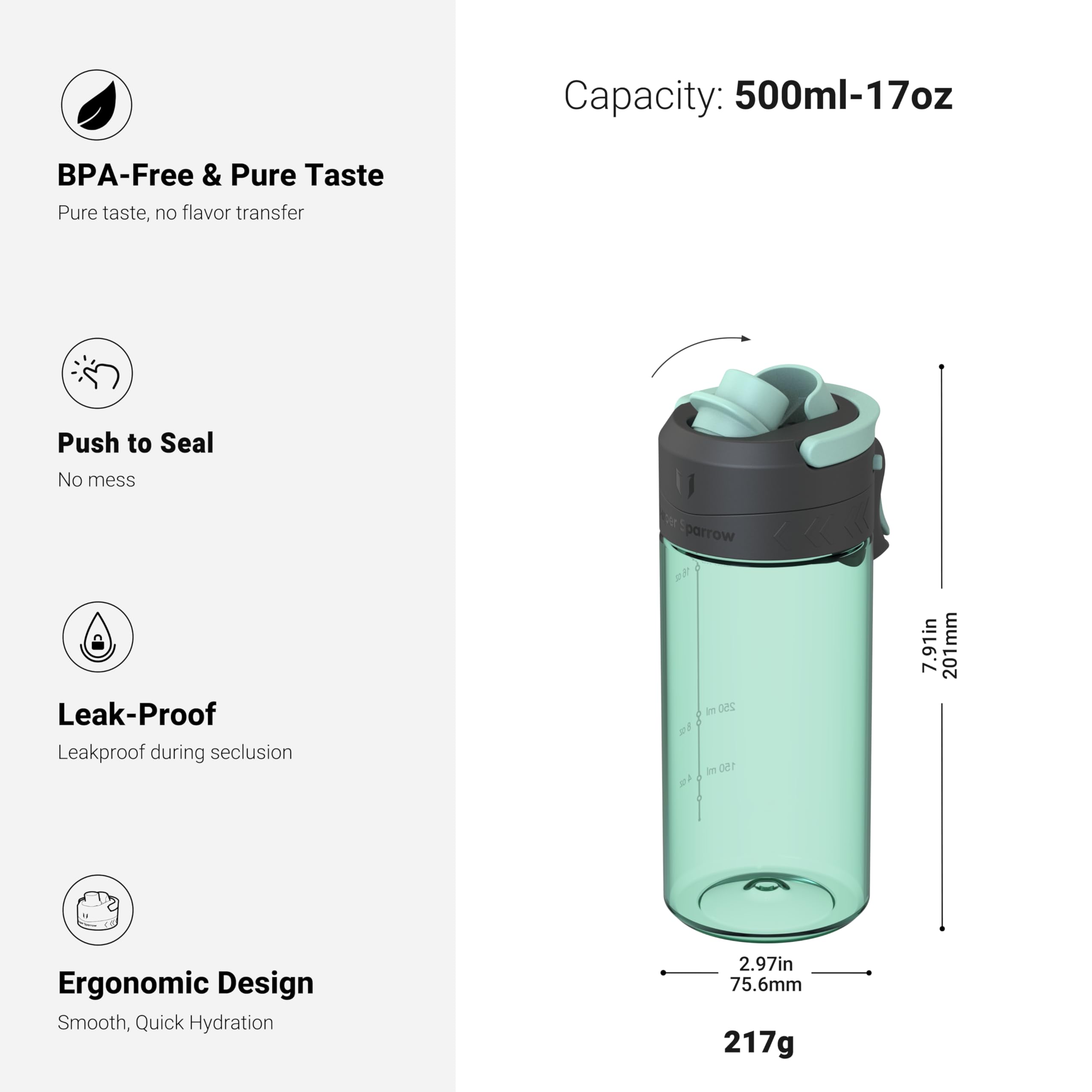 Super Sparrow Borraccia - 500ml/750ml/1L - Bottiglia Senza BPA, a Prova di Perdite - Borracce TouchGulp Flusso Rapido Con Un Clic per Scuola, Sportiva, Palestra