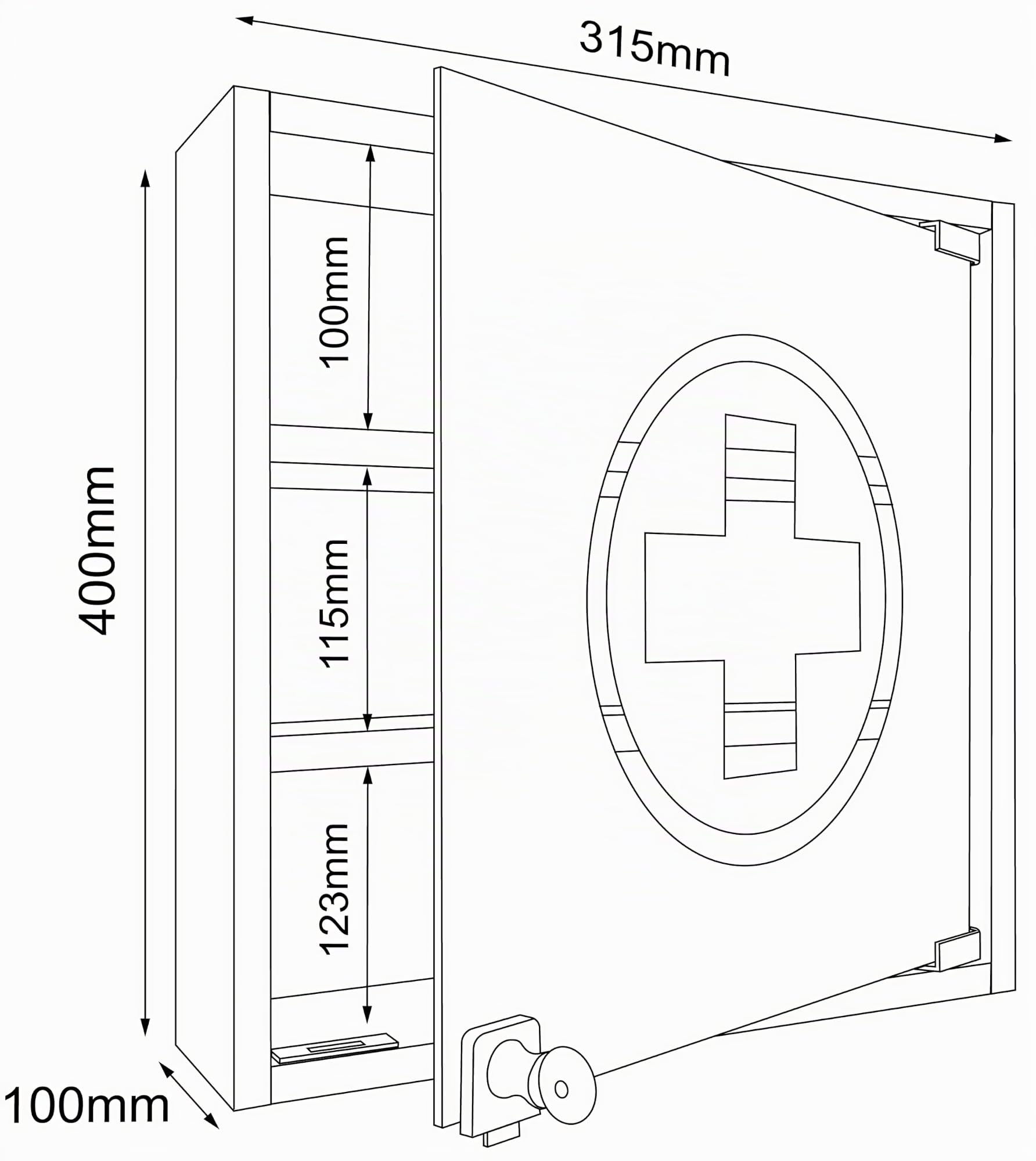 VCM Medizinschrank | Maße ca. H. 40 x B. 32 x T. 10 cm | Apothekerschrank abschließbar | hängend | Arzneischrank - Hustila S