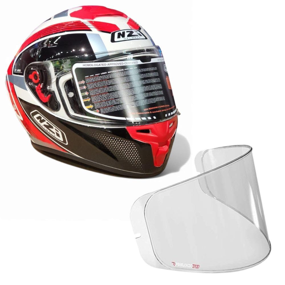 Casco Moto NZI Trendy 3 Stream Rapid Blanco Negro Rojo - Casco de Moto Integral con Pantalla Oscura + Transparente + Spoiler ECE 22.06 - Unisex Hombre y Mujer (M) + pìnlock 70
