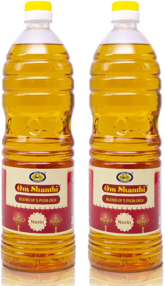 Cycle Pure Om Shanthi Navin Puja Oil | Festivals, Havan | Til Oil for Puja | Blend of 5 Puja Oils with Tulsi Fragrance | Daily Puja Items | Pack of 2 (1 Litre/pack)