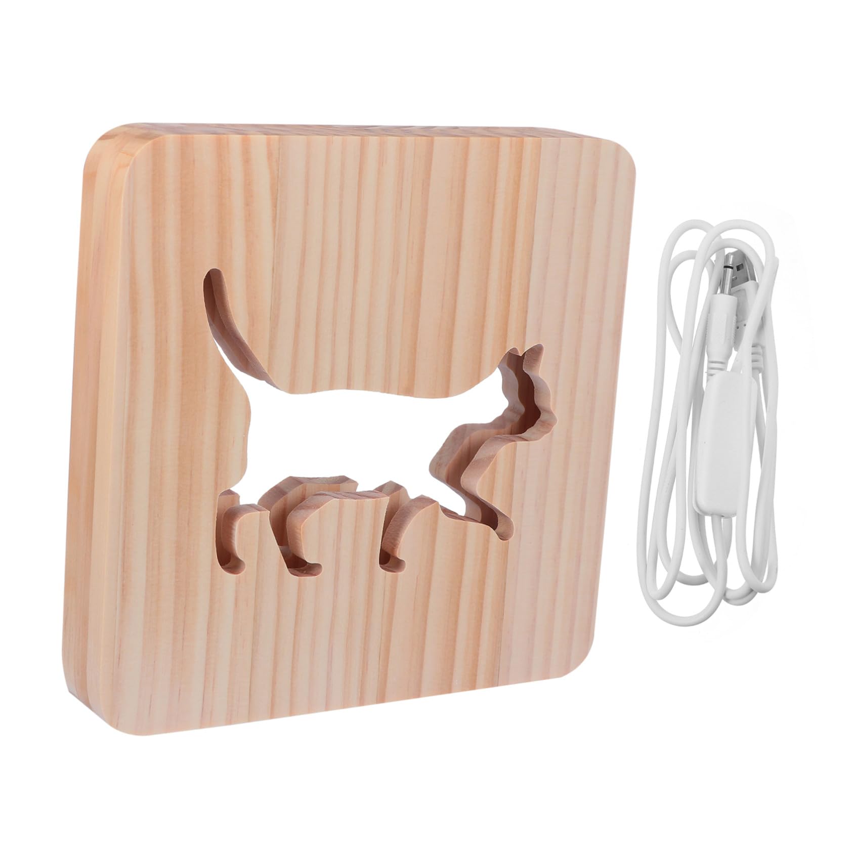 Baluue USB Nachtlicht aus Kiefernholz in Katzenform Hohle Holzlampe für Entspannte Atmosphäre im Wohnzimmer oder Arbeitszimmer Inklusive USB Kabel