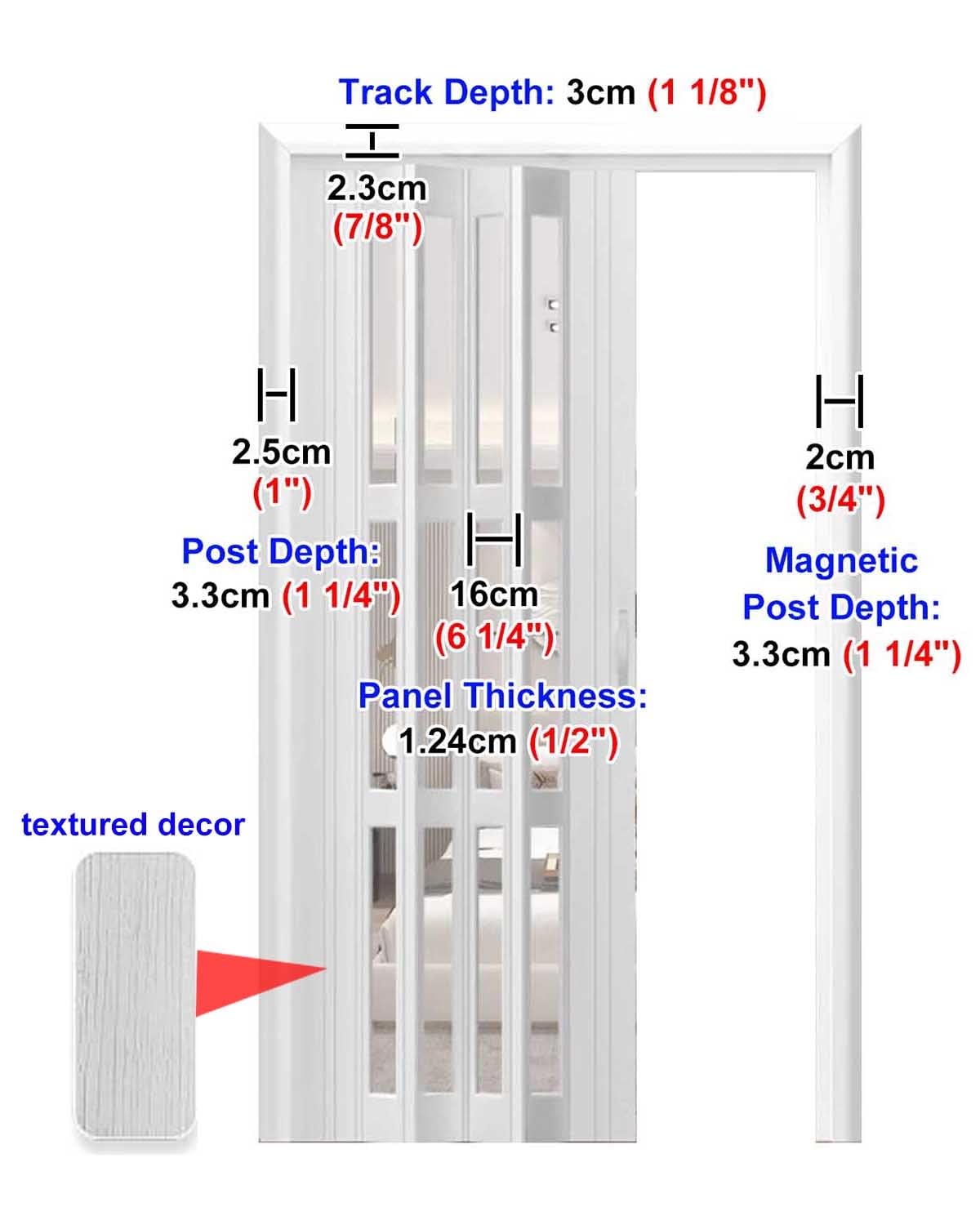 Puerta Plegable Puerta Plegable Interior de Pvc, Puerta Corrediza para Pasillo de Dormitorio, Separador de Ambientes, Mampara de Puerta Plegable, Puertas de Acordeón para Entrada de Armario(White,36x8