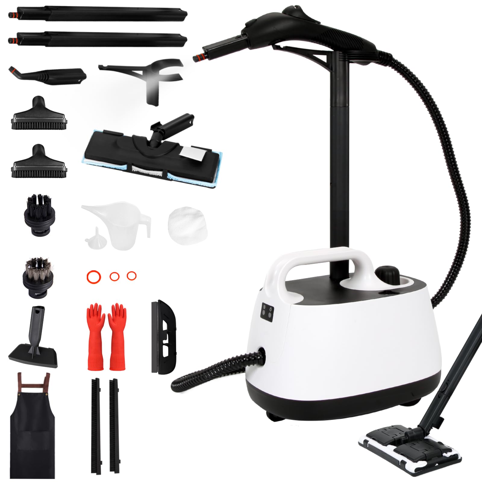 Steam Cleaner,Multipurpose Neat Canister Steamer with 21 Accessories, 5 Mins Heating with 1.5L Tank,Rolling Cleaning Machine for Carpet, Floors,Windows,Mirrors,Glass and Cars (White)