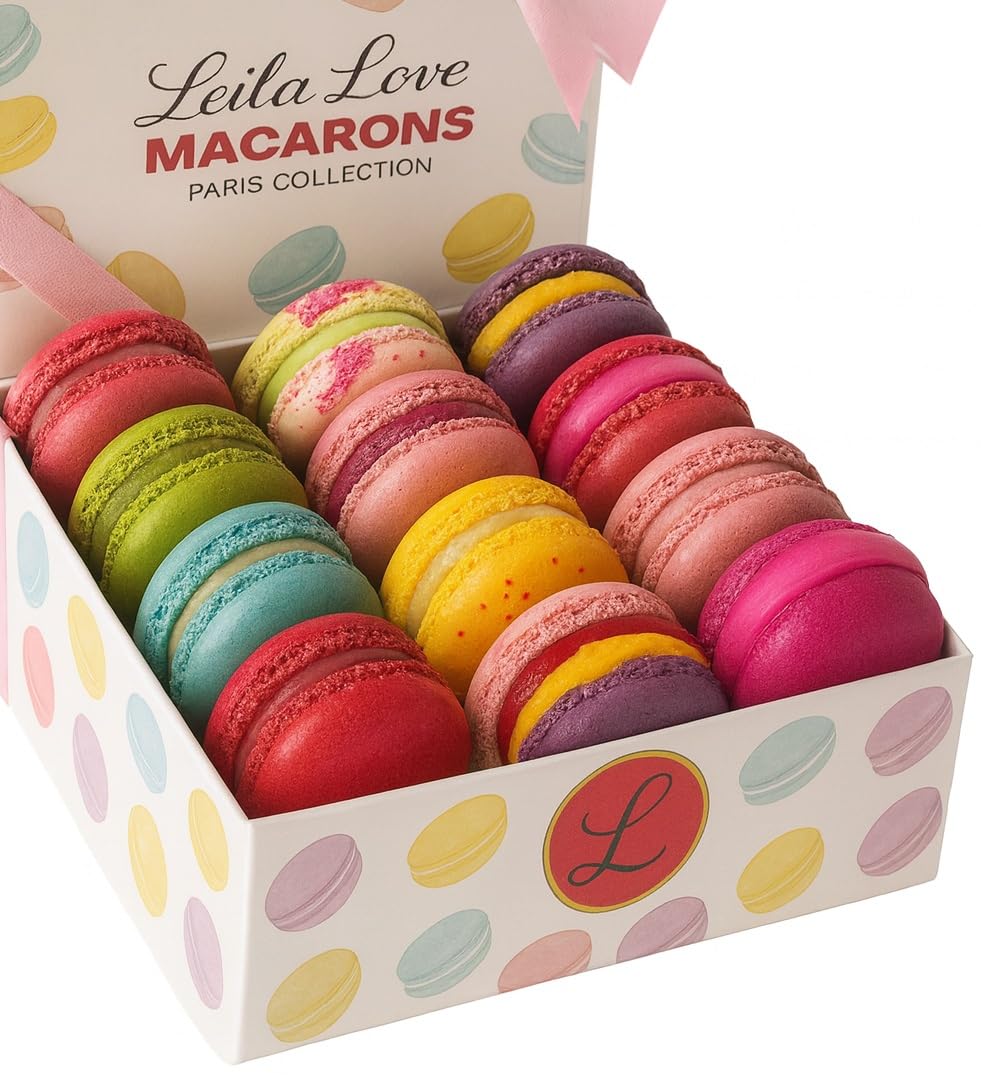 Leilalove Macarons - 12 Gourmet Macarons dozen flavors - box may vary in colors