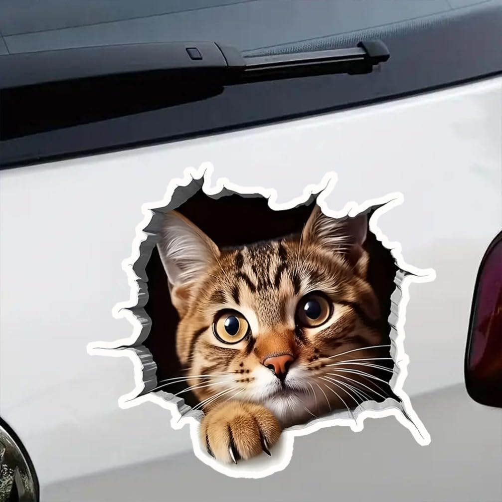 2pc Kitten Peeking Car Sticker 5.12''x4.53''- Scratch-Resistant PVC Material, Suitable for Vehicles, Laptop, Window, Wall, Fun Bumper and Body Decoration, Cat Accessories | CZ01 - Image 4