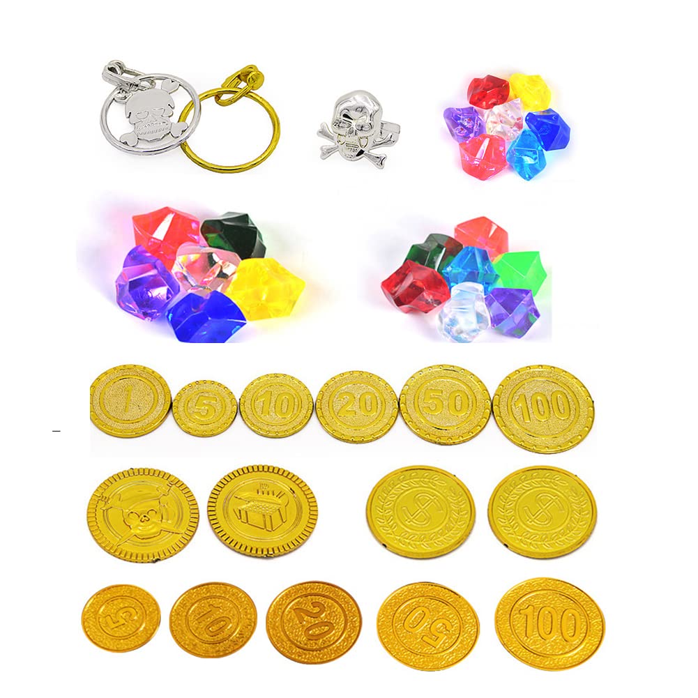 海賊 宝箱 海賊 宝 宝石 ジュエリー ゴールドコイン ハロウィン 海賊 テーマ コスプレ パーティー 記念品 デコレーション 収納 海賊  ロールプレイ トレジャー ハンティングゲーム - 172個