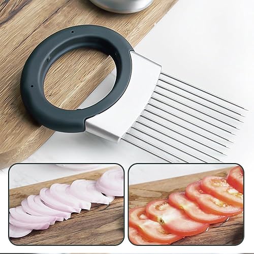 Miniatura 6 de Soporte de cebolla para rebanar, estante de acero inoxidable para rebanar cebolla, rebanador mejorado 2024, cortador de verduras y limón,