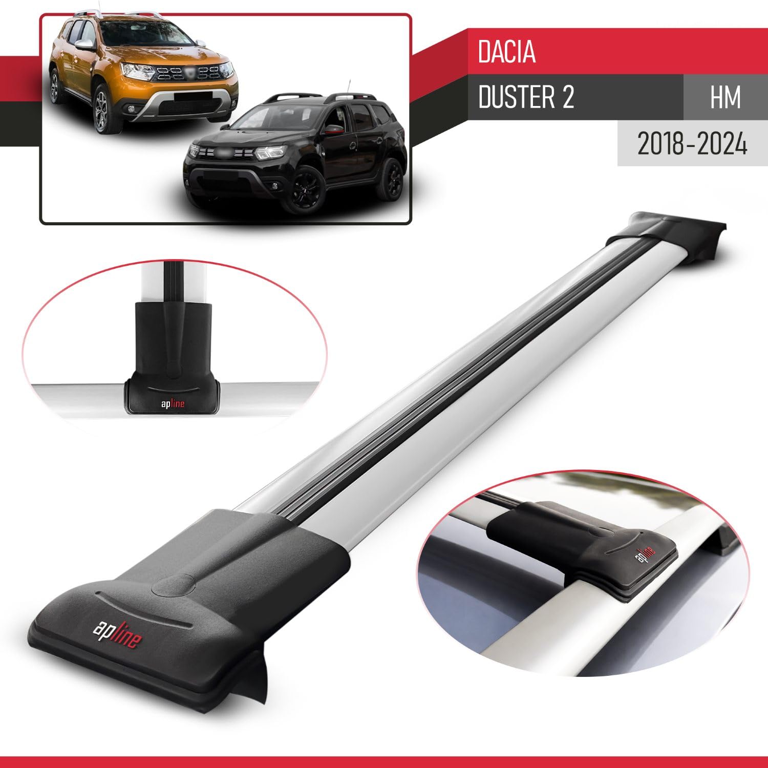 Kompatibel mit Dacia Duster 2 (HM) 2018-2024 Fly Model Relingträger Dachträger Auto Gepäckträger Grau Aluminium 3 Stangen