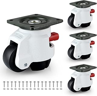 MOLIGOU 4Pcs Leveling Machine Casters, Heavy Duty Plate Casters with Ratchet Handle, Retractable Leveling Casters for Workbench, Equipment, Total Load Capacity 2200 Lbs