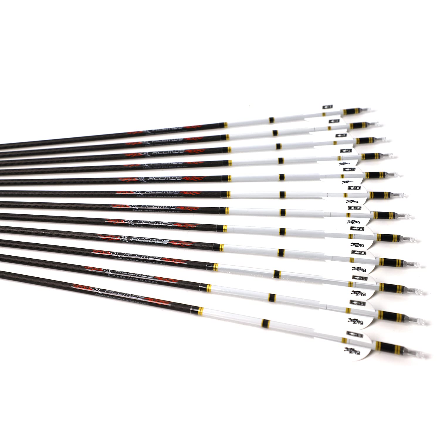 ACCMOS 3K Carbonpfeil Spine 500, 12 St, für Langbogen, Recurve-Bogen, Compound-Bogen, Jagd, 31 Zoll, Beidhändig