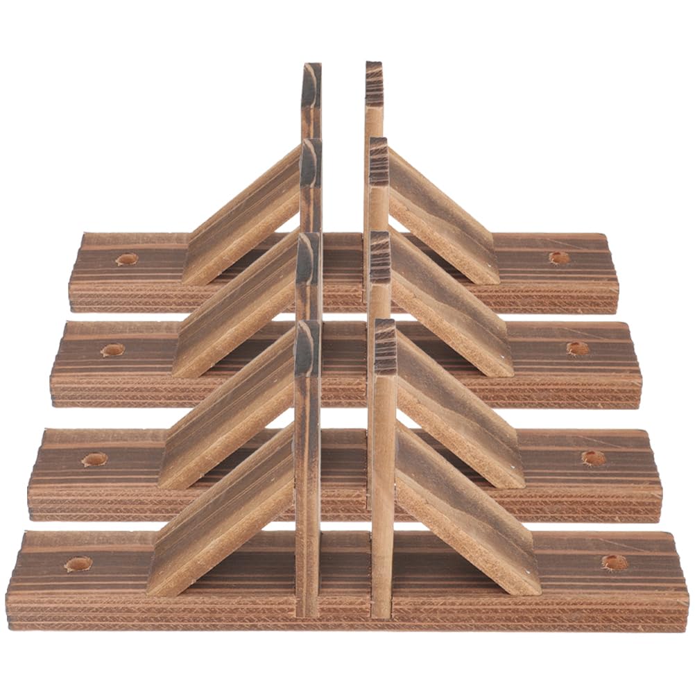 Shidongbla Wood Color 4Pcs Wooden Triangle Picket Fence Support Feet, Garden Fence Bases Stand, For Outdoor Lawn Fence Accessories
