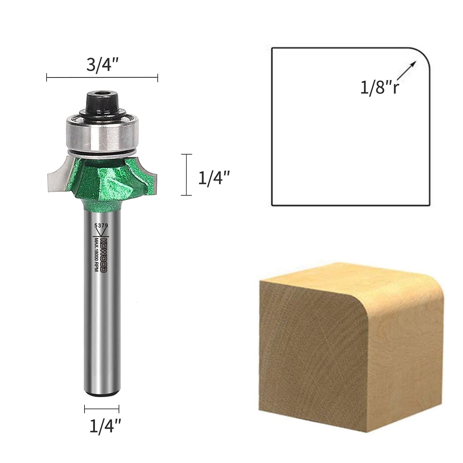 Zestaw bitów Pro Roundover 4 szt., chwyt 1/4", R:1/8", 3/16", 1/4", 5/16"
