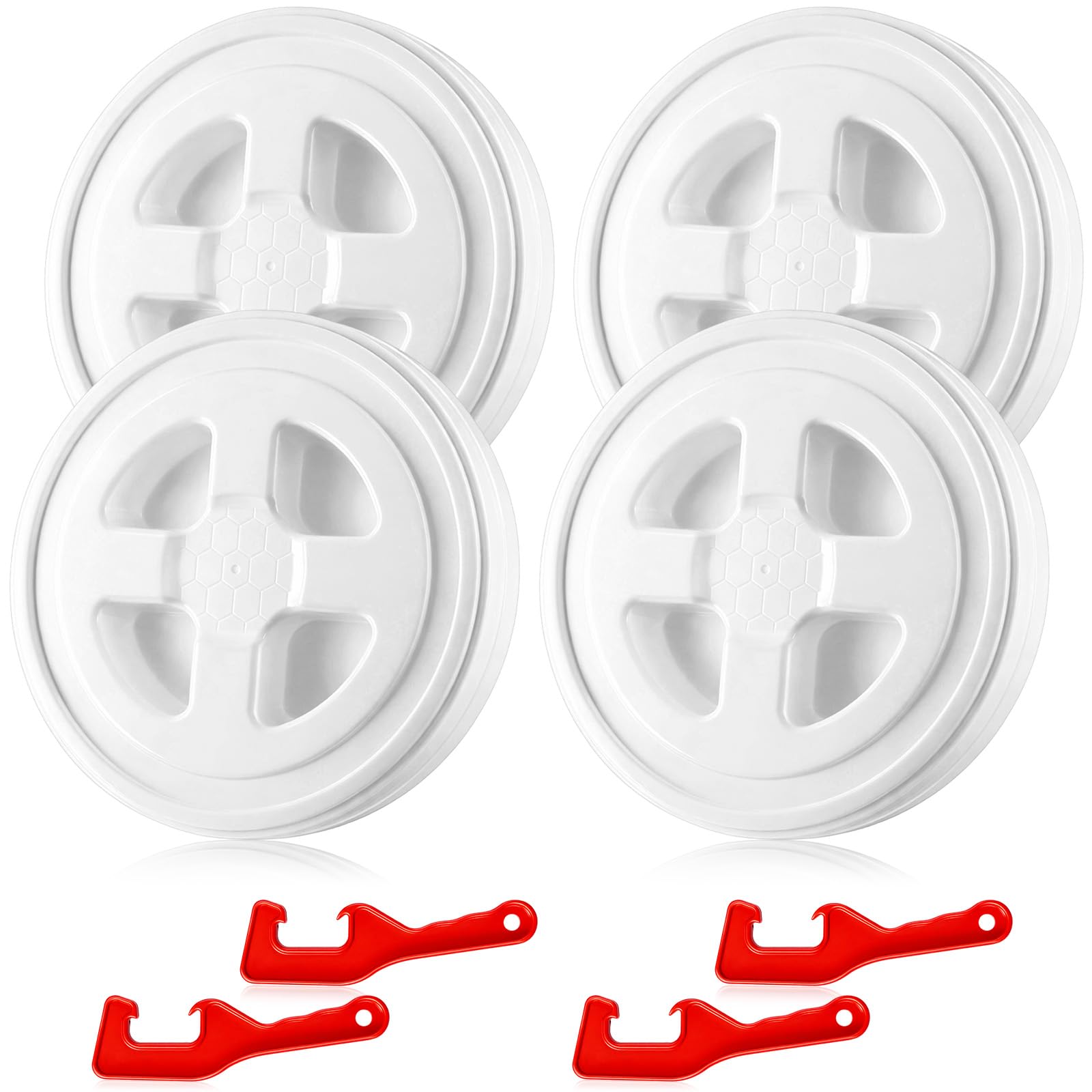 Photo 1 of [MISSING PARTS] Novabright 4 Pcs 5 Gallon Bucket Lids with 4 Lid Openers 12 Inch Leak-proof Food Plastic Screw Top Seal Lids for Pet Food Storage, Chicken Feed Containers, and Paint Storage(White)