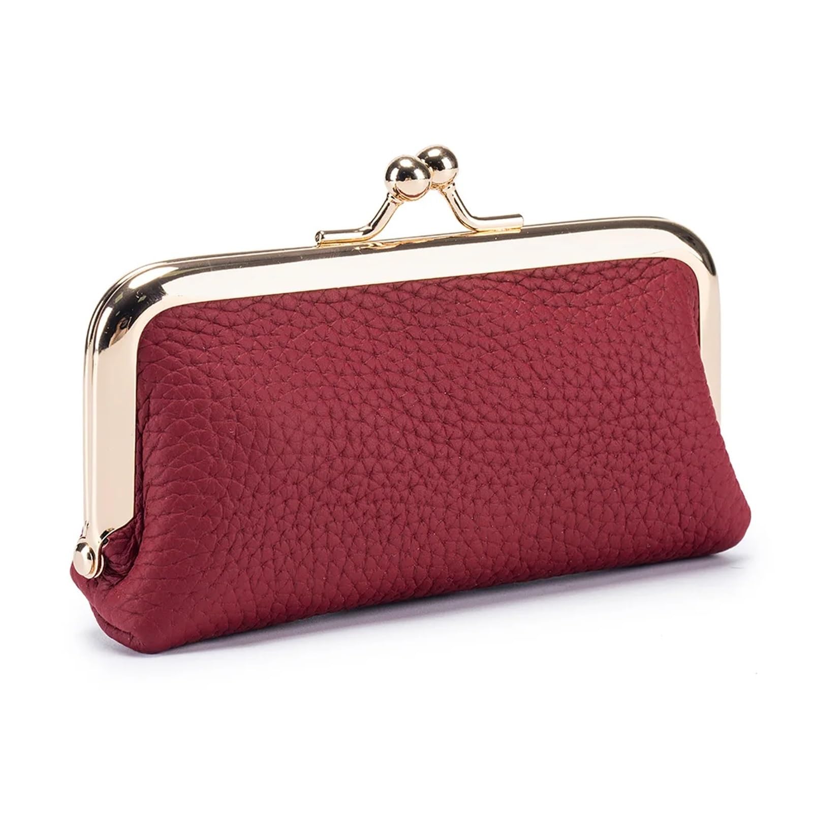 Mini Monedero con Clip de Bloqueo, Bolso de Almacenamiento portátil de Mano for niñas, Bolso Simple de Cuero Genuino de Color sólido for Llaves