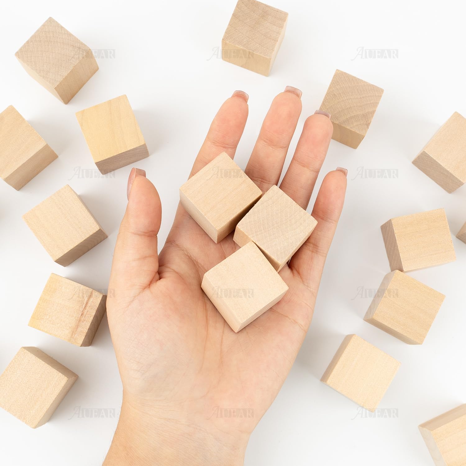 AUEAR, 20 unidades de 1 pulgada de cubo sólido natural sin terminar bloques de construcción de madera para bricolaje manualidades regalos
