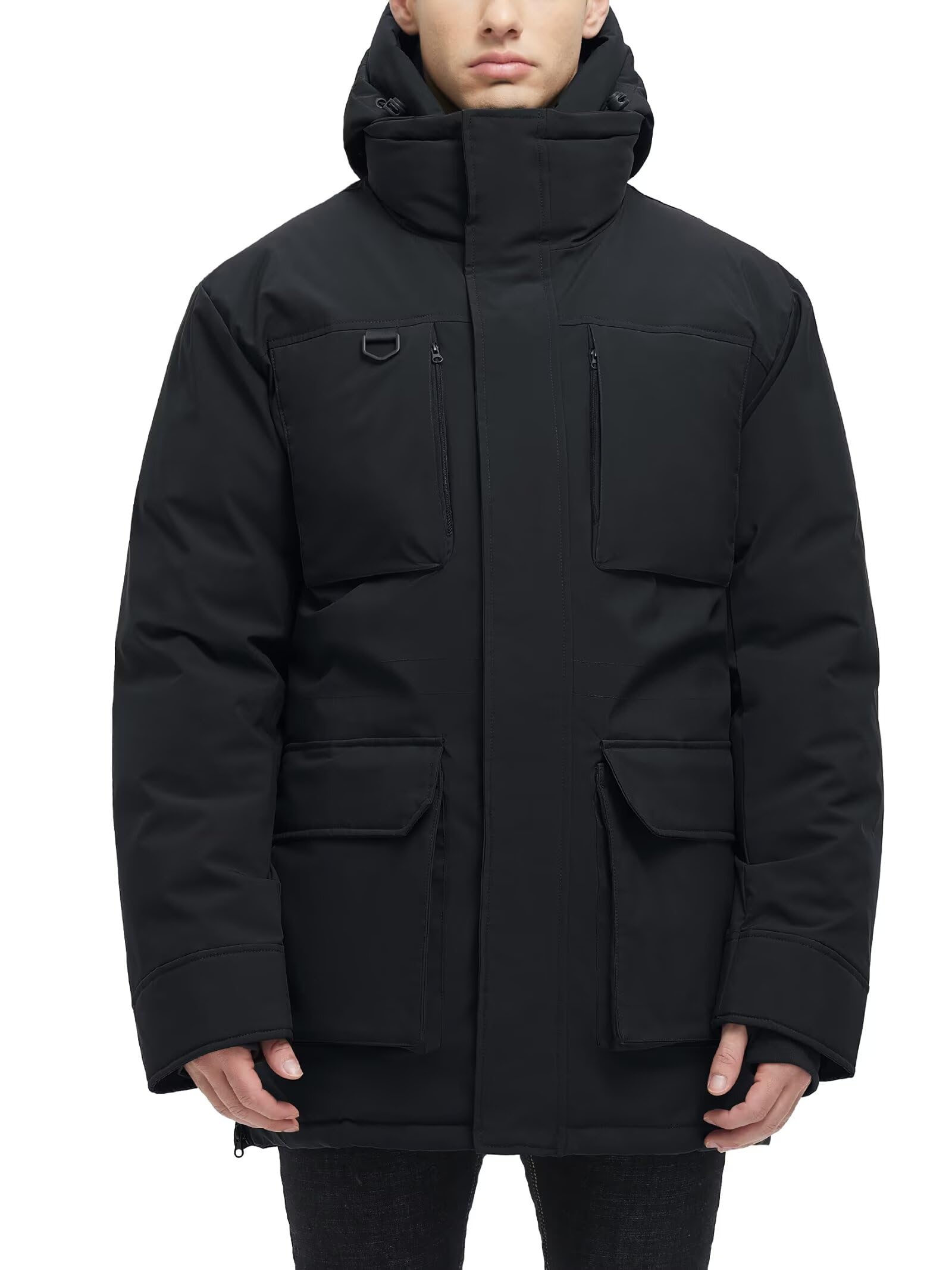 Long Winter Jackets for Men Faux Two-Piece Waterproof Parka Snow Warm Coats with Hood