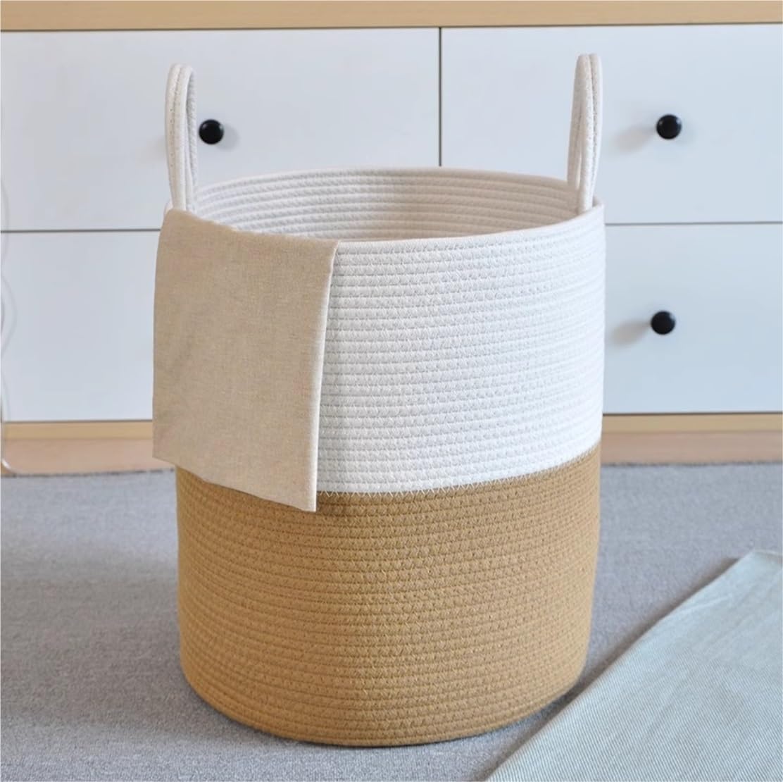 Kosze na Pranie, Kosz Na Pranie Ze Sznurka Bawełnianego Z Uchwytami Ubrania Tkany Do Sypialni W Akademiku Wytrzymały(B,35 * 40cm)