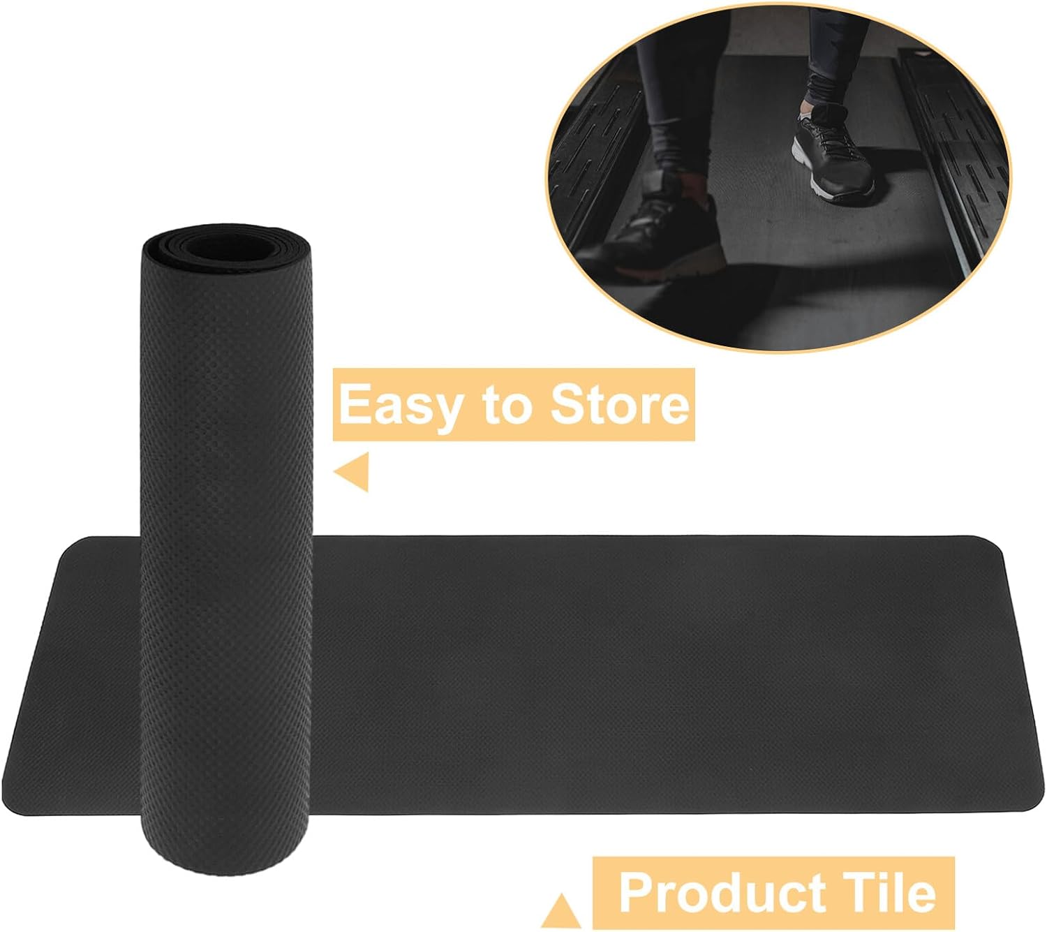 Mikinona Treadmill Mat Floor Protector with Shock Absorption and Noise Reduction, 1800x600x4mm High Resilience Anti-Fatigue Exercise Equipment Pad for Home Gym Fitness and Bike Use