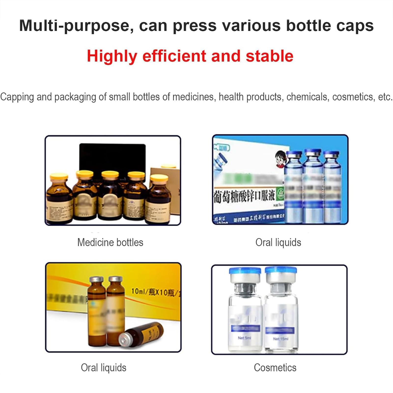 Máquina prensadora - Dispositivo de sellado de viales de escritorio de acero inoxidable con mango antideslizante, altura ajustable para botellas de vidrio de 13 a 28 mm, mecanismo de presión fácil