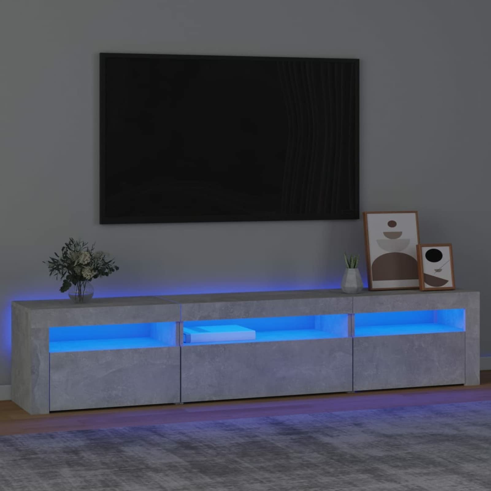 stand tv moderno con luci led in legno grigioConcrete195x35x40cm