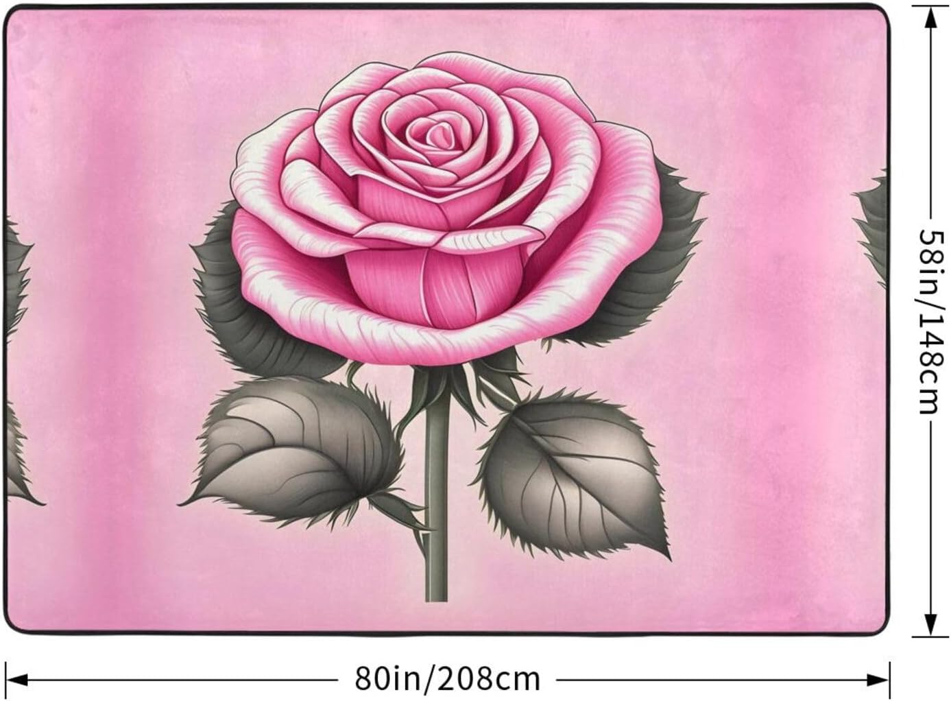 Beautiful Pink Roses Printed Floor mat 80x58 inches, Non-Slip Decorative Carpet for Bedroom and Living Room