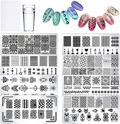 Plantilla Estampado de Uñas - 8 Placas Grandes Uñas con Varios...