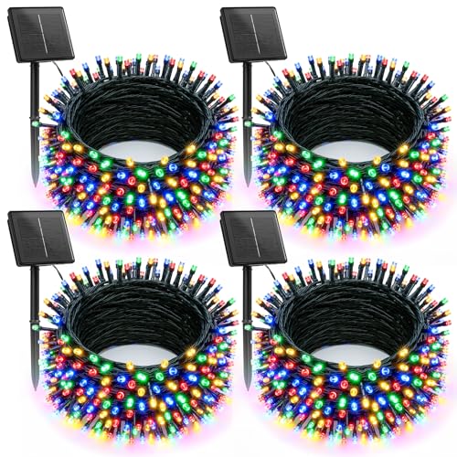 Brightown Solar Christmas Lights Outdoor, 4 Pack Total 184FT 480 LED Solar String Lights Outdoor Waterproof Green Wire with 8 Modes, Solar Fairy Light for Garden Yard Patio Party Decors, Multicolor