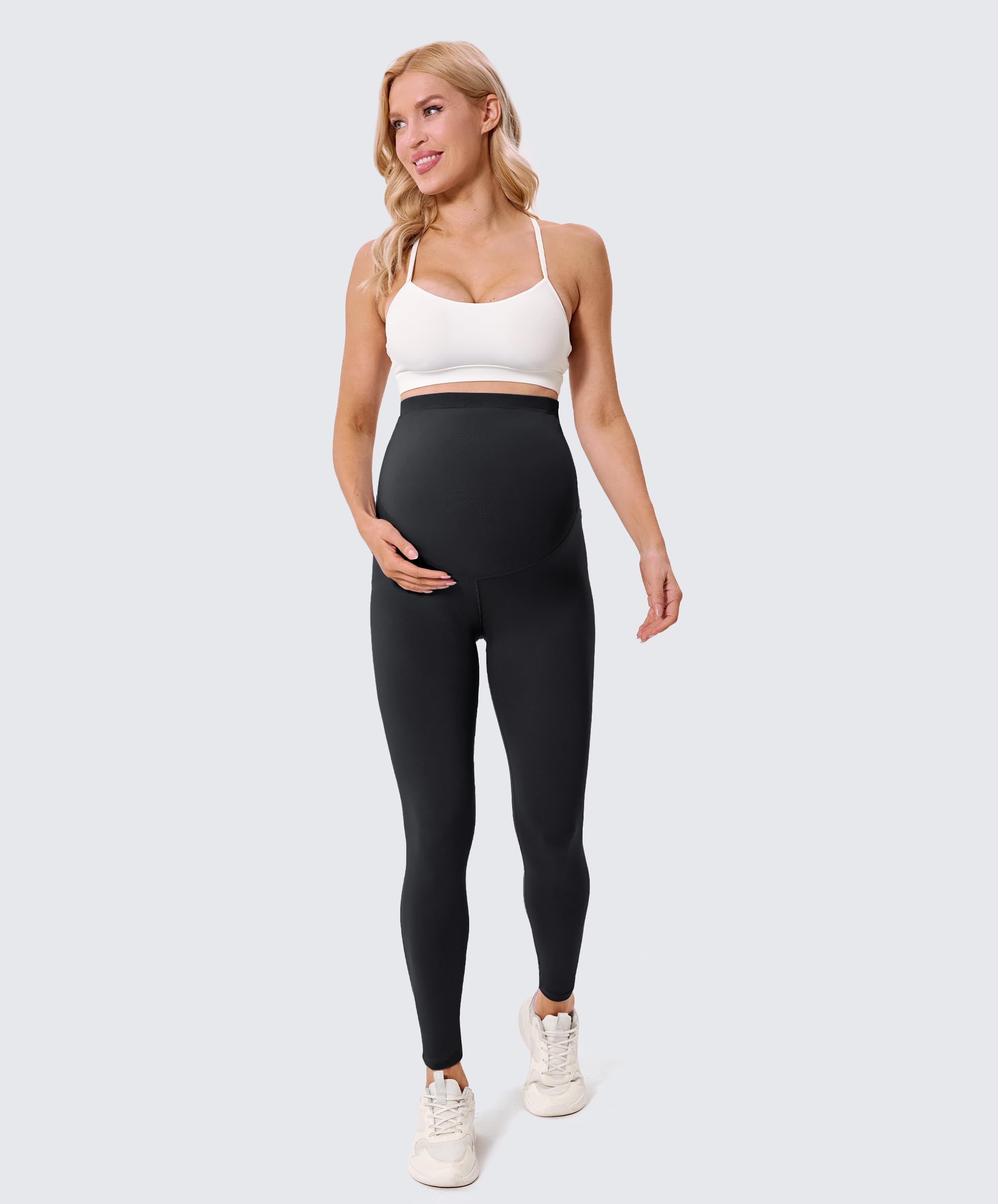 Besuche den BAYDI- BAYDI Creamlush Damen Schwangerschaftsleggings mit Verstellbarer Bauchstütze Weiche High Waist Umstandsleggings Blickdichte Umstandshose Bequem für Yoga Freizeit Schlafanzug in use
