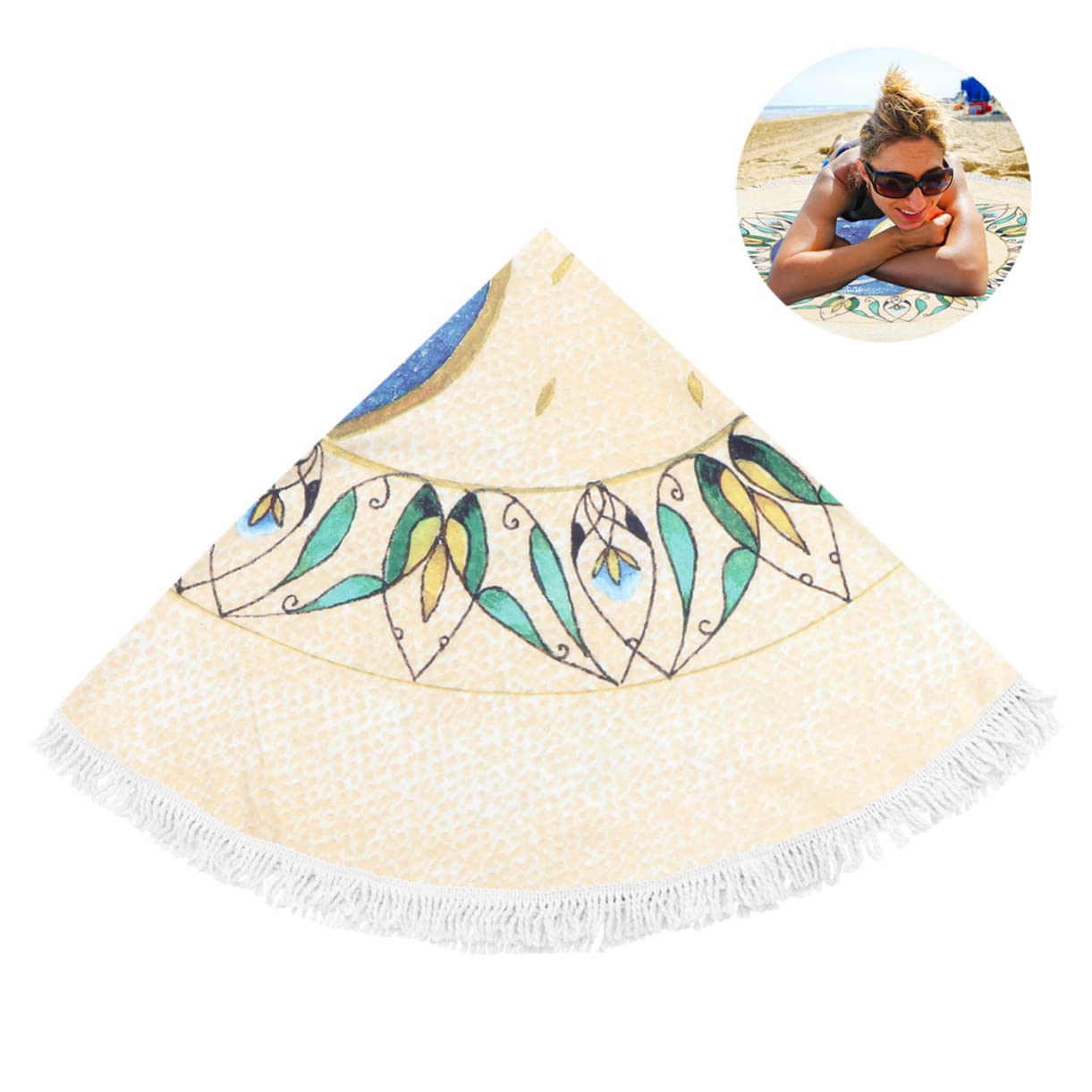 Serviettes de Plage Rondes Imprimées Motif Tai Ji, Fibres Fines, Jaune | Fouta Plage, Draps de Bain, Essuie de Plage, Serviettes de Toilette, Drap de Plage, Camping