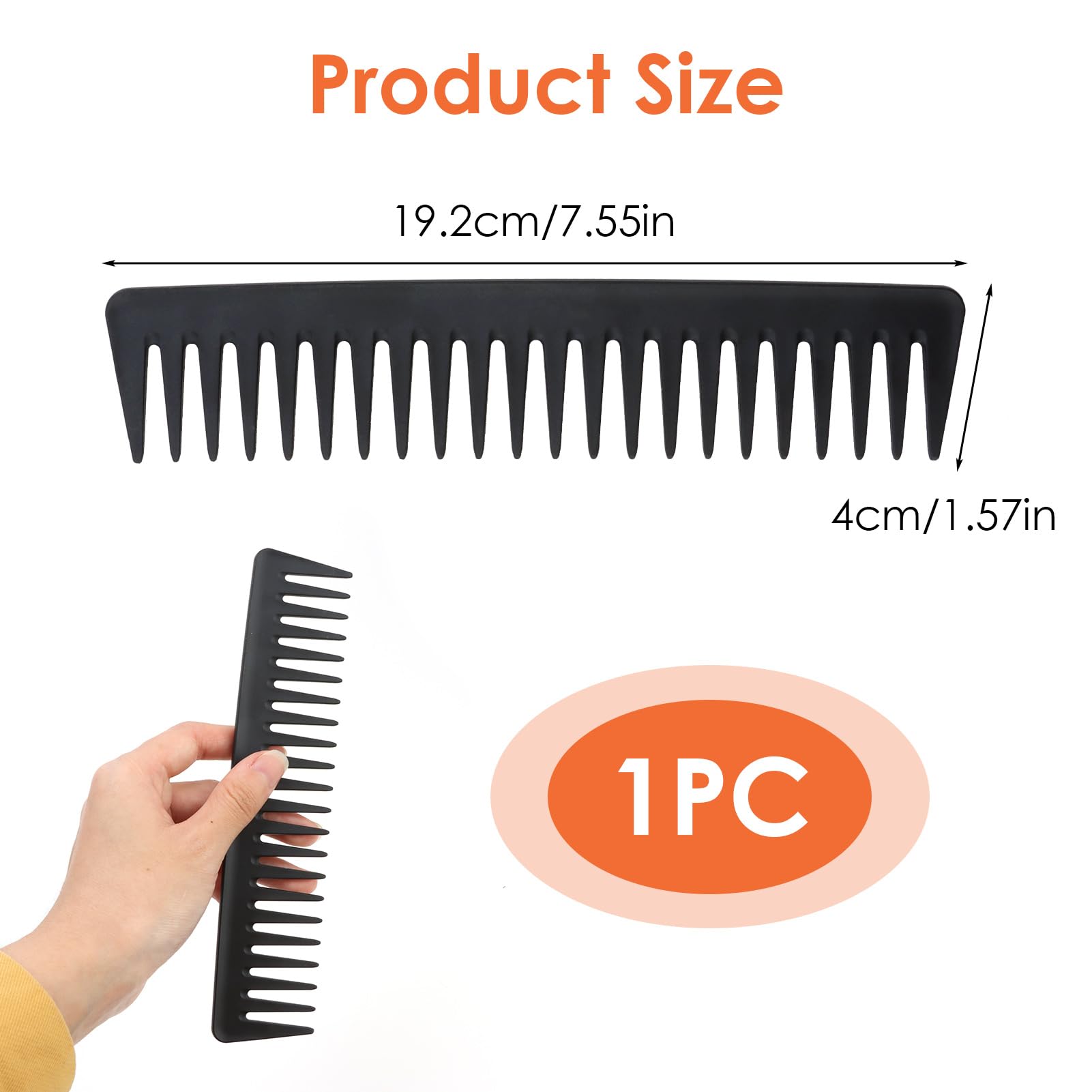 Hair Comb with Big Teeth Premium Carbon Wide Tooth Comb for Hair and Beard with Strong Teeth, Black, Taille standard - Image 2