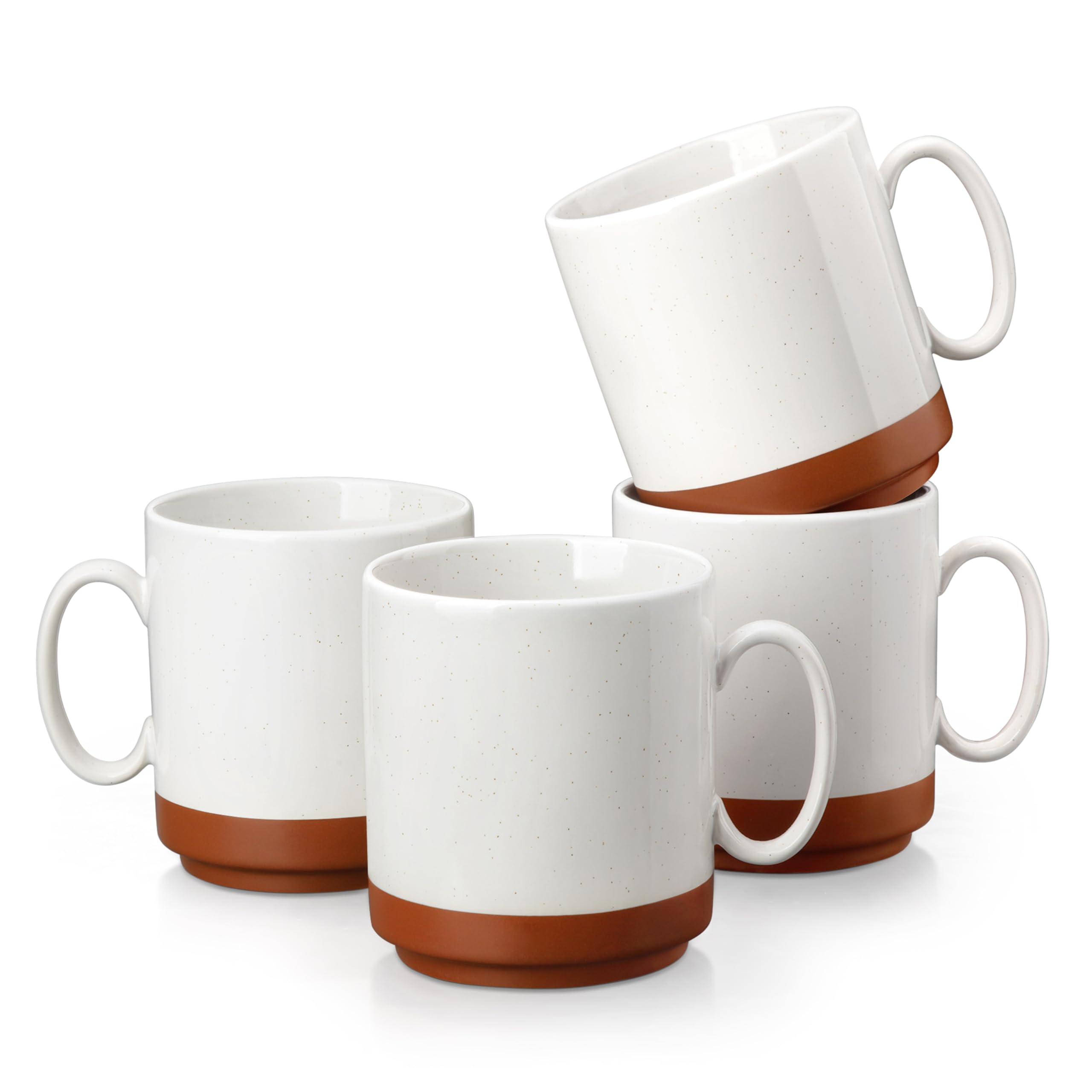 MALACASA 16oz Ceramic Coffee Mugs Set of 4, Khaki White