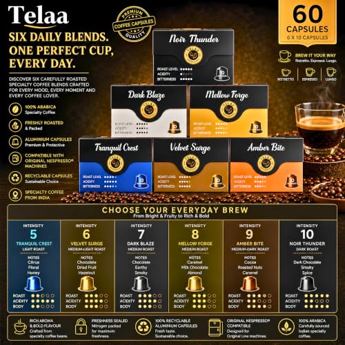 Image of 60 Espresso Coffee Capsule Pods Specialty Blend - Intensity 5, 6, 7, 8, 9 & 10 | Best Deal | Single Origin Arabica | Compatible with OriginalLine machines | Pack of 60.