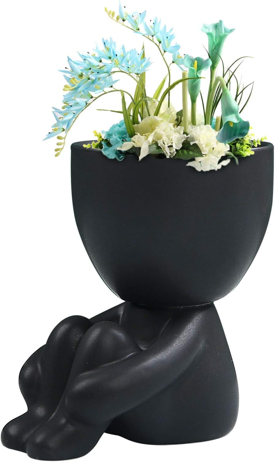 Mingfa Mini Bonsai Head Grass Hair Ceramic Plant Pot, Creative Expression Art Decoration Succulent Flower Pot, Living Room Office Desktop Plant Container flower arrangement vase Potted Ornaments (C)