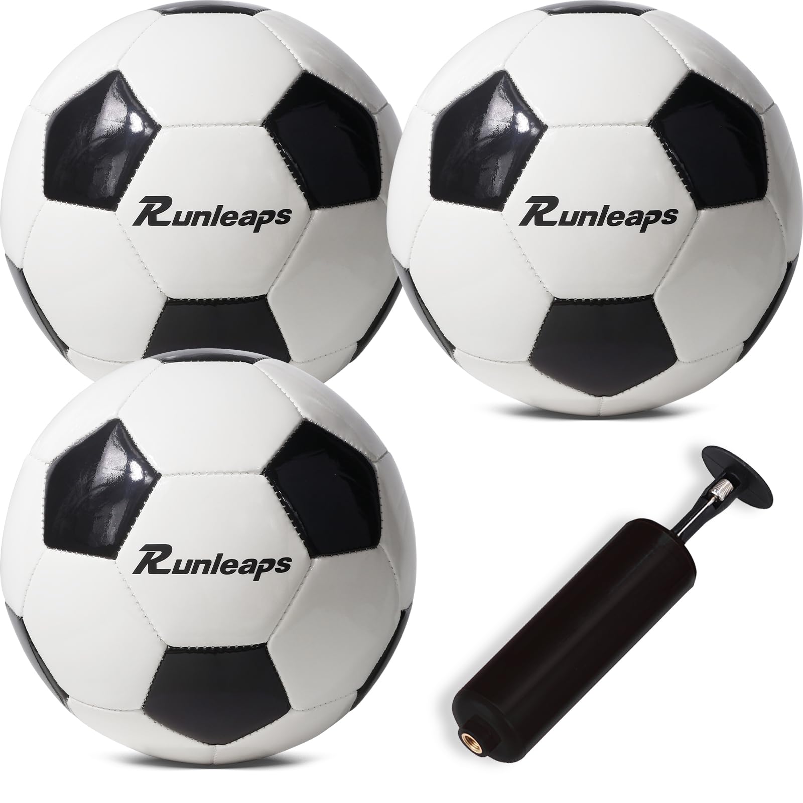 Runleaps 3 Pack Soccer Ball Size 3 with Pump, Size 3 Soccer Training Ball for Kids, Children, Teenagers, Adults for Indoor and Outdoor Practice Recreation Games, Black and White