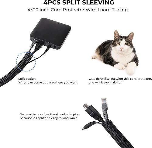 Miniatura 7 de Kit de organización de cables de 98 piezas, 4 fundas para cables, 8 soportes magnéticos para cables, 10 organizadores de cables autoadhesivos, 45