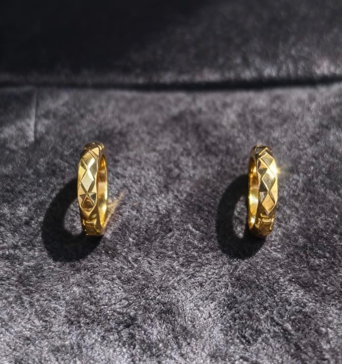 2026Geometric Faceted Gold Hoop Earrings for Women - Minimalist Huggie Hoops, Hypoallergenic Alloy, Trendy Statement Jewelry - Image 5