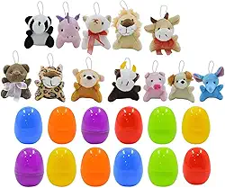 12pçs ovos de páscoa pré-preenchidos com animal de pelúcia, ovos de páscoa pré-preenchidos, figuras fofas para presentes infantis, sacos de goodie,