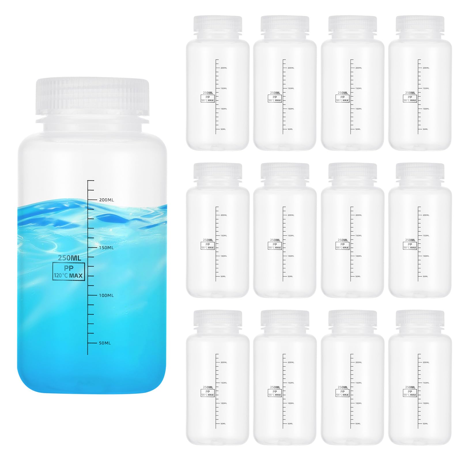 PATIKIL 20 Stk Plastik Probeflaschen Mit Schraubverschluss 8 oz 250ml Weitmund Reagenzglas Transparent PP Probenbehälter Mit Deckel Für Labor Wasser Reagenz testen Haushaltsaufbewahrung