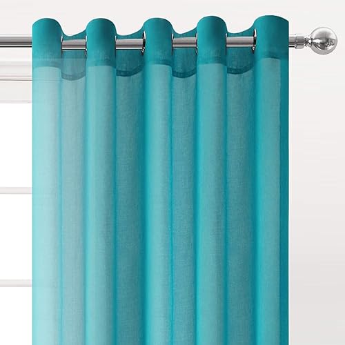 Miniatura 3 de DWCN Cortinas transparentes de lino sintético turquesa, cortinas de gasa con ojales para ventana para dormitorio, sala de estar, 60 x 63 pulgadas de