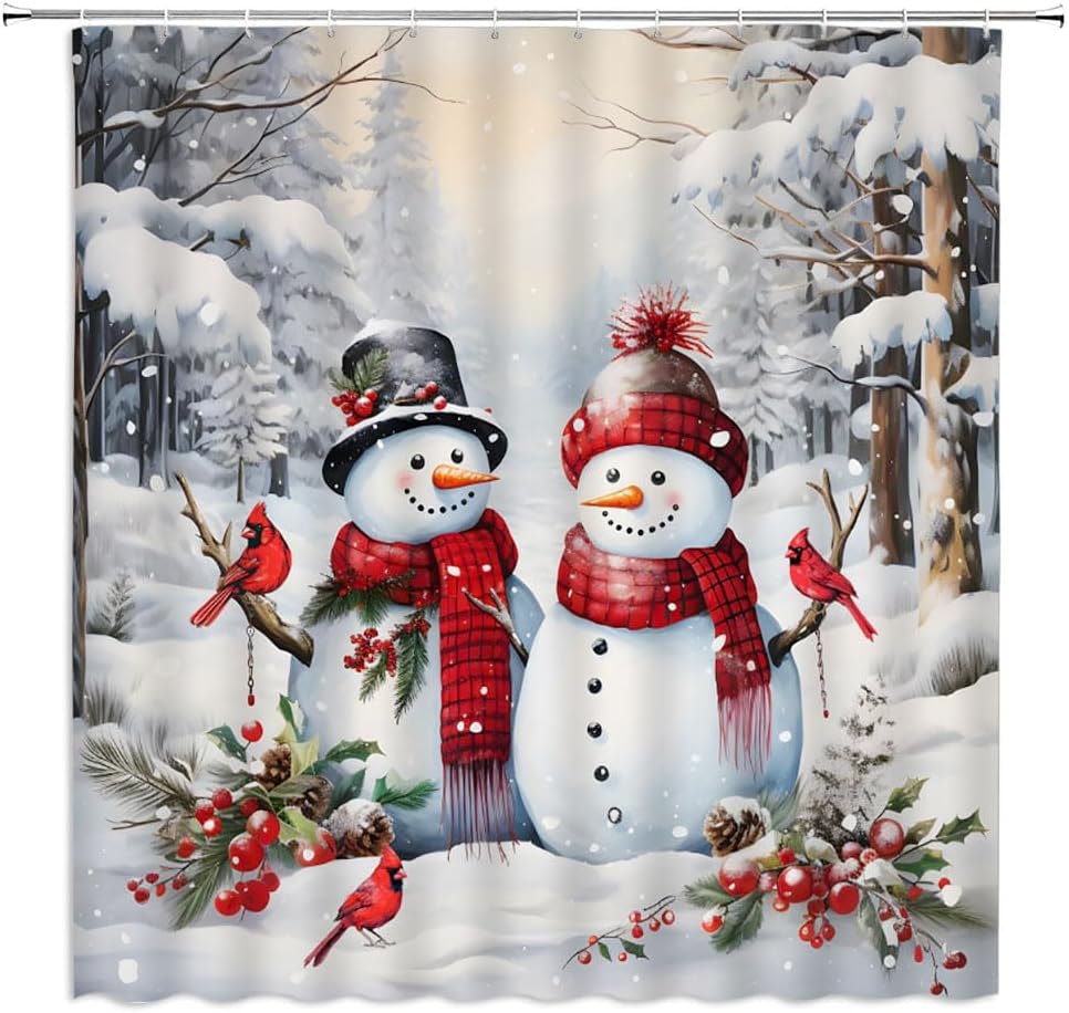 FILMILIL Christmas Snowman Shower Curtain Winter Snow Scene Merry